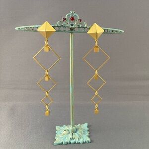 Vintage matte gold tone geometric long dangle earrings